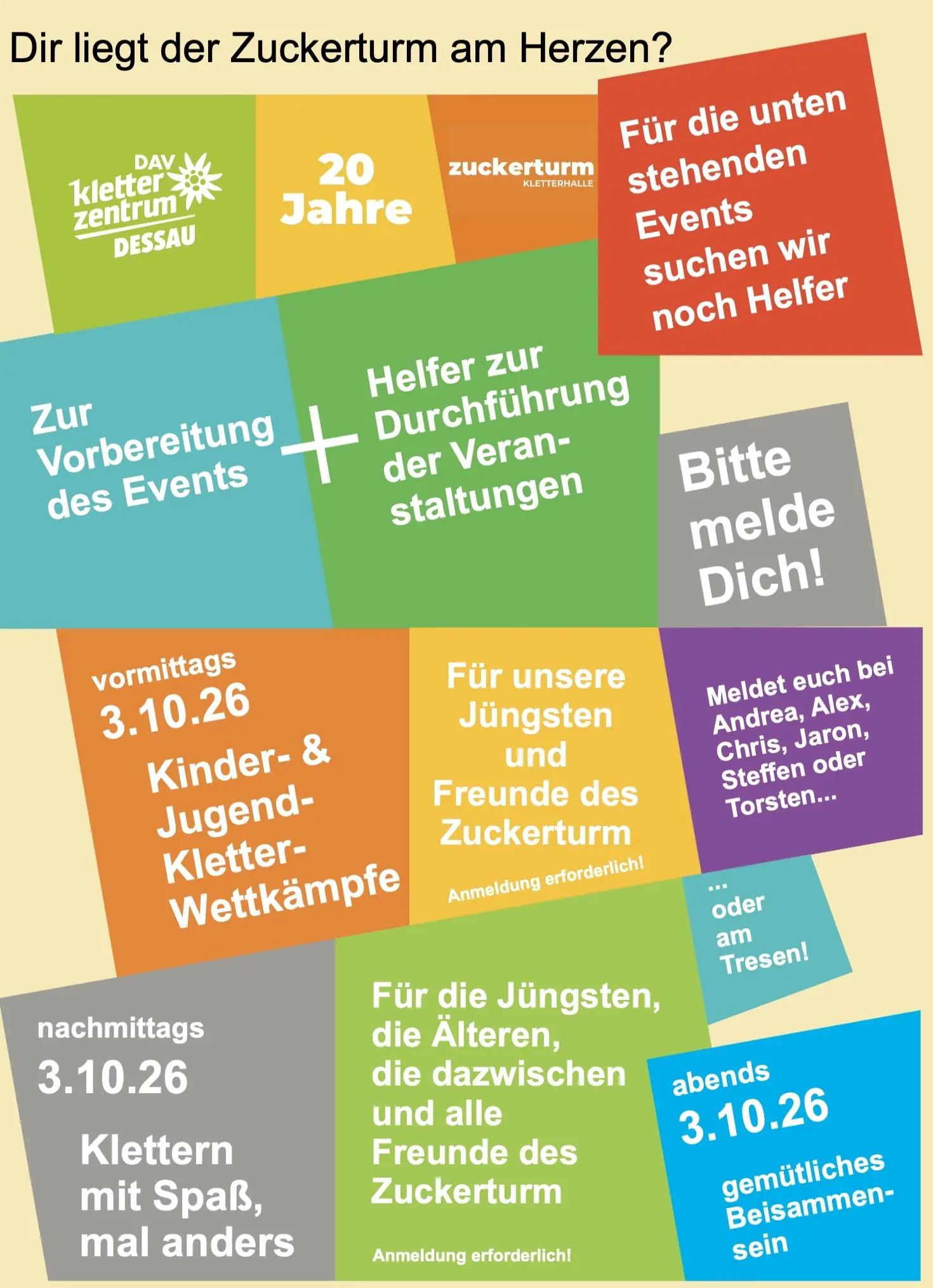 Plakat Helfer gesucht 20 Jahr Zuckerturm | © Bergfreunde Anhalt Dessau e.V.